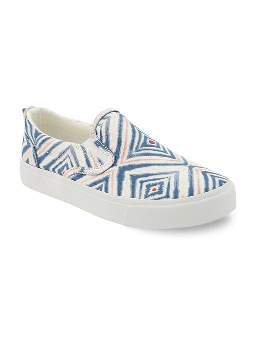 View large product image 1 of 5. Geometric-Print Canvas Slip-Ons for Girls
