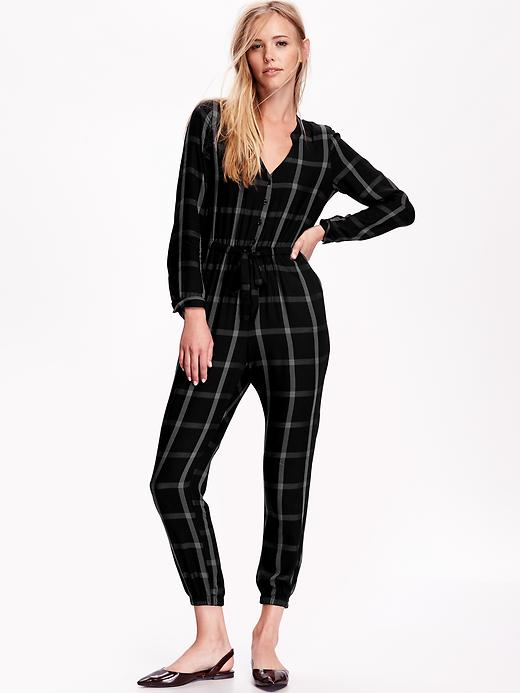 Image number 1 showing, Plaid Drawstring Jumpsuit for Women