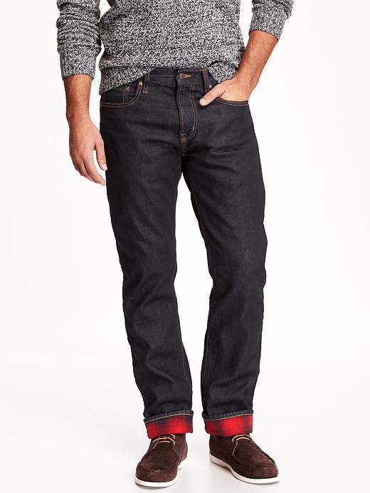 View large product image 1 of 2. Flannel-Lined Straight Fit Jeans