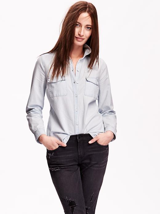 Image number 1 showing, Classic Chambray Shirt for Women