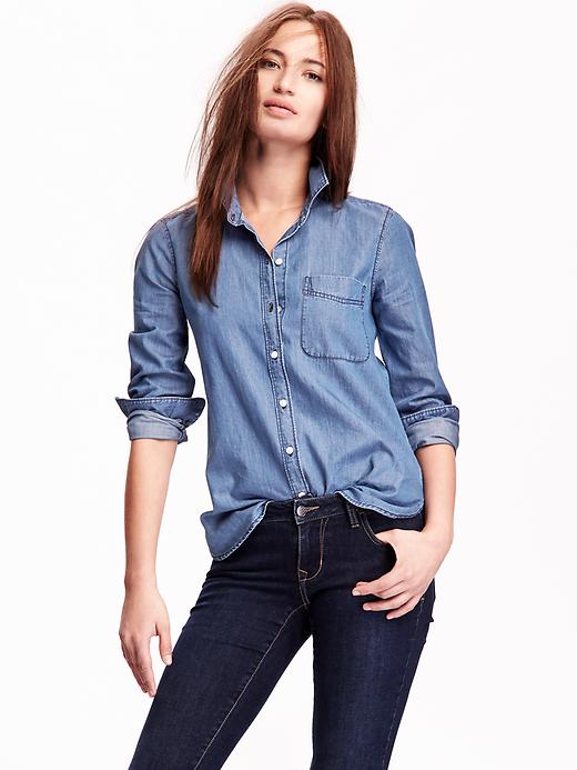 Image number 1 showing, Chambray Button-Down Shirt for Women