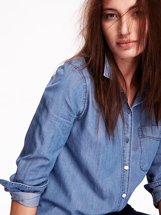 Image number 4 showing, Chambray Button-Down Shirt for Women