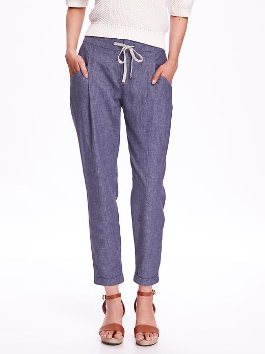 View large product image 1 of 1. Cropped Linen-Blend Pants for Women