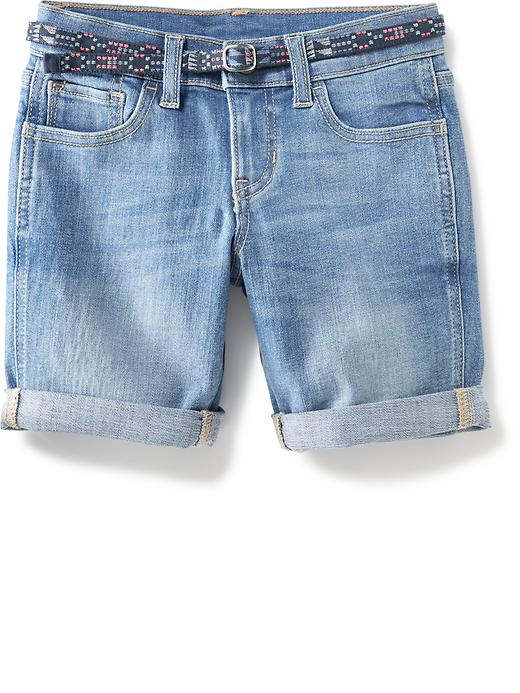 View large product image 1 of 1. Belted Denim Midi Shorts for Girls