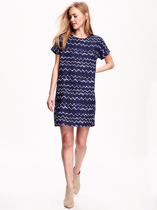 Image number 1 showing, Printed Linen-Blend Cocoon Dress for Women