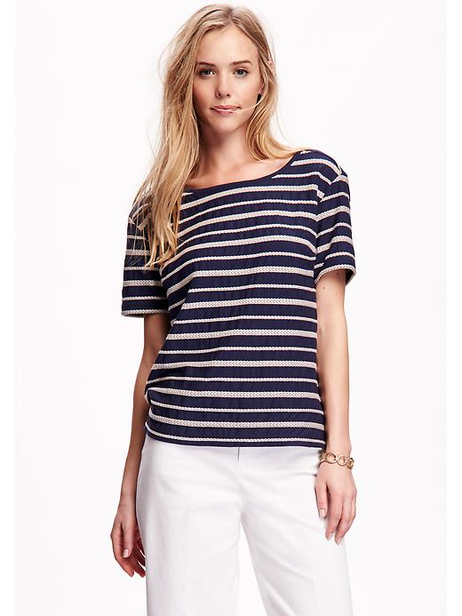 Image number 1 showing, Relaxed Striped Button-Back Top for Women
