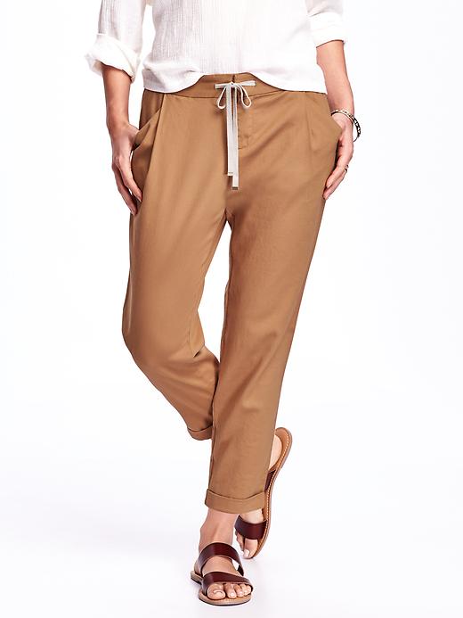 View large product image 1 of 3. Drawstring Tapered Cropped Pants