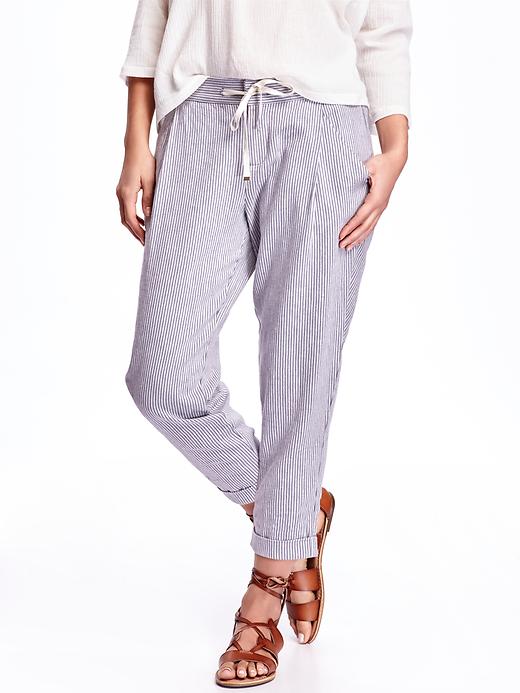 View large product image 1 of 2. Cropped Linen-Blend Pants for Women