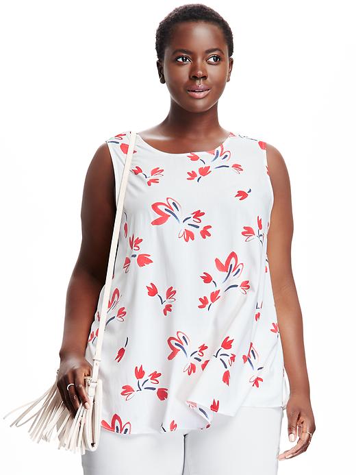 View large product image 1 of 1. Sleeveless Printed Plus-Size Top