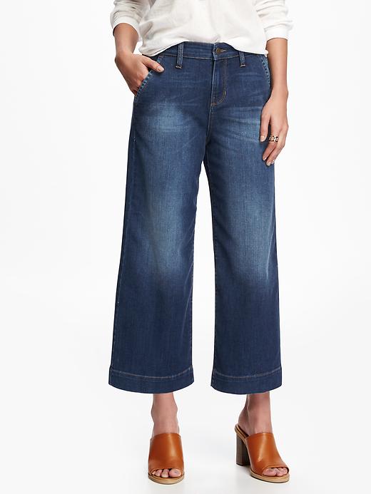 View large product image 1 of 2. Cropped Hi-Rise Wide-Leg Jeans for Women