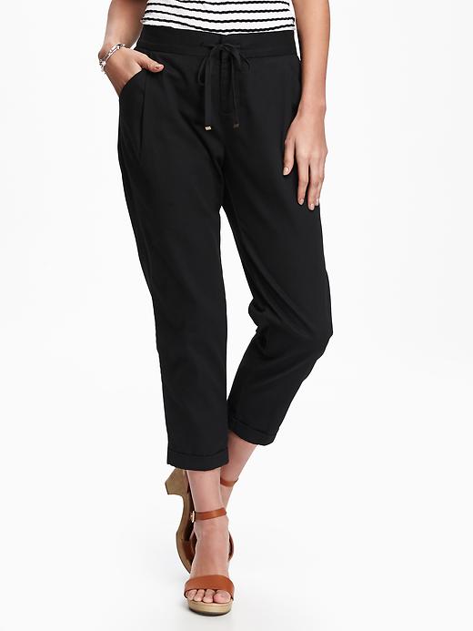 View large product image 1 of 2. Drawstring Tapered Cropped Pants