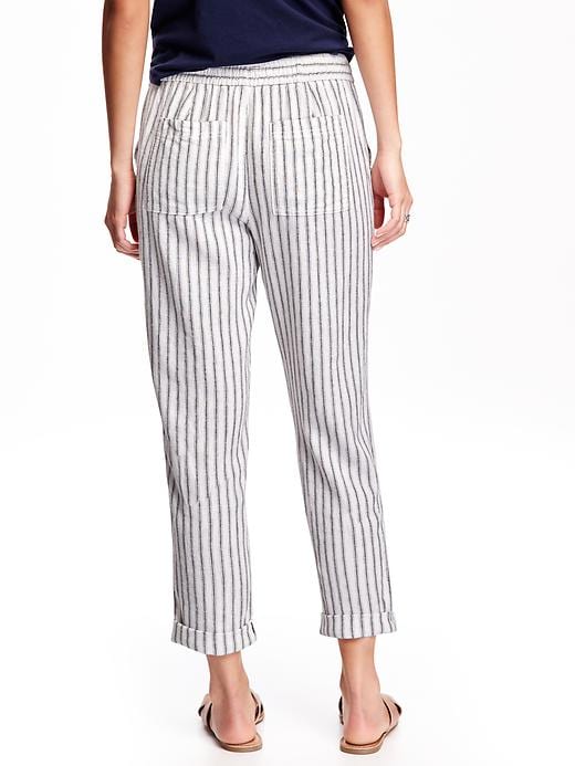View large product image 2 of 2. Mid-Rise Linen Crop Pants for Women