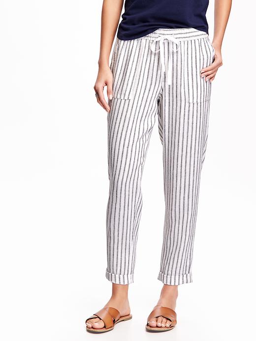 View large product image 1 of 2. Mid-Rise Linen Crop Pants for Women