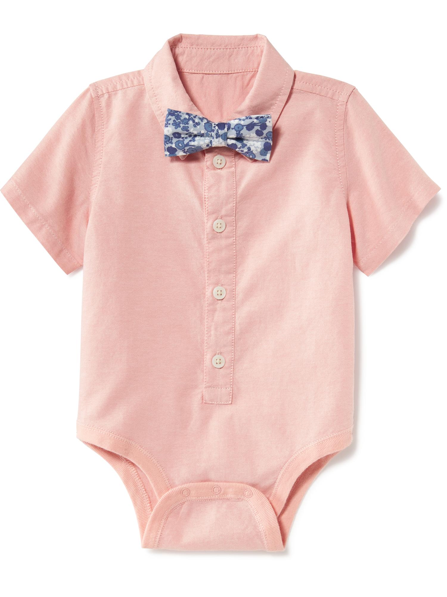 Oxford ButtonFront Bodysuit with BowTie for Baby Old Navy