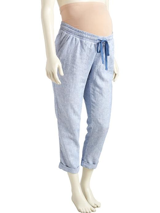 View large product image 1 of 2. Maternity Full-Panel Linen-Blend Capris