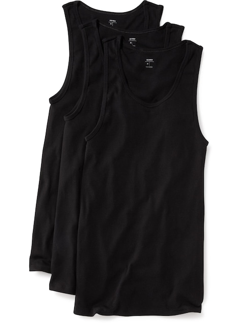 Go-Dry Rib-Knit Tank Tops 3-Pack - Black Jack