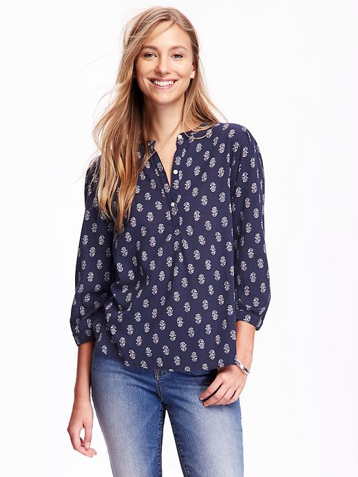 View large product image 1 of 1. Mandarin-Collar Gauze Shirt for Women