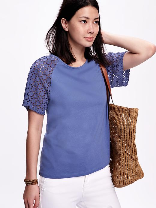 Image number 4 showing, Relaxed Eyelet-Sleeve Top for Women