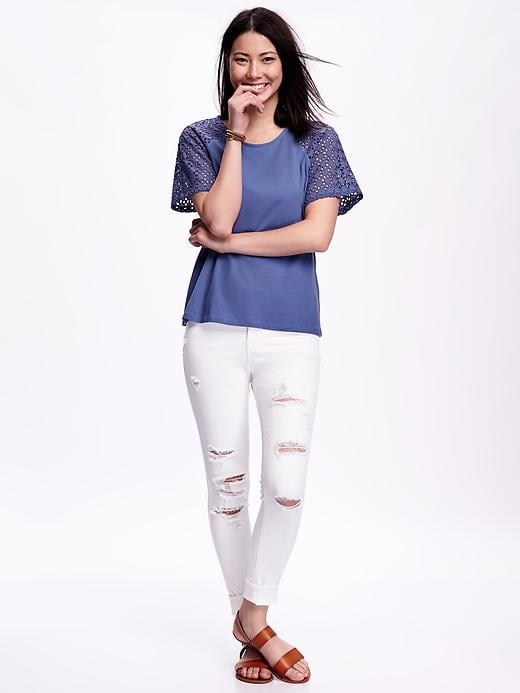 Image number 3 showing, Relaxed Eyelet-Sleeve Top for Women