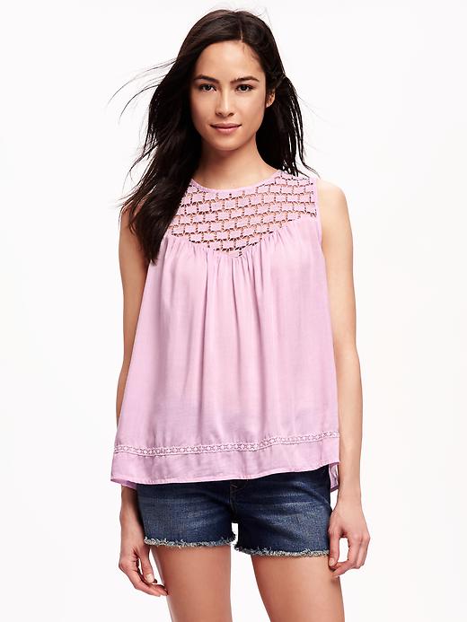 View large product image 1 of 1. Lace-Yoke Swing Tank for Women