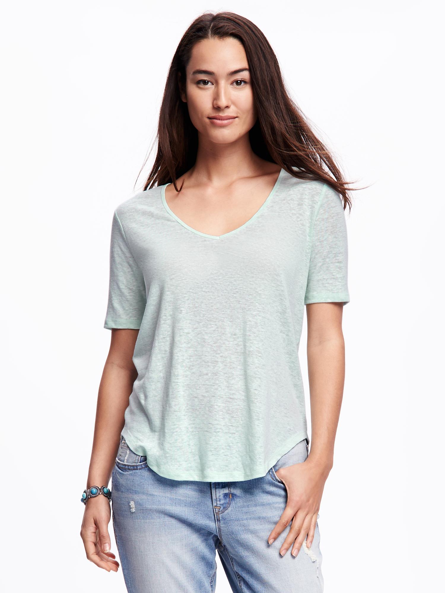 Relaxed Hi-Lo V-Neck Linen Tee for Women | Old Navy