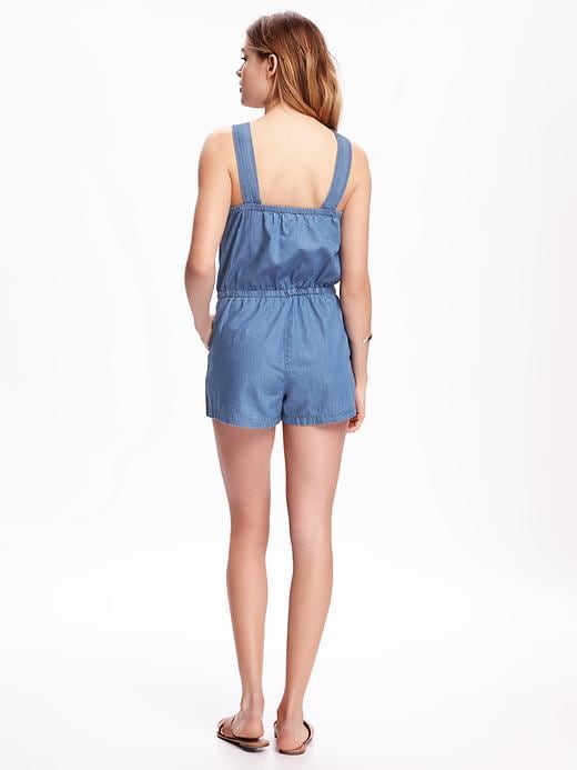 Image number 2 showing, Sleeveless Chambray Romper for Women