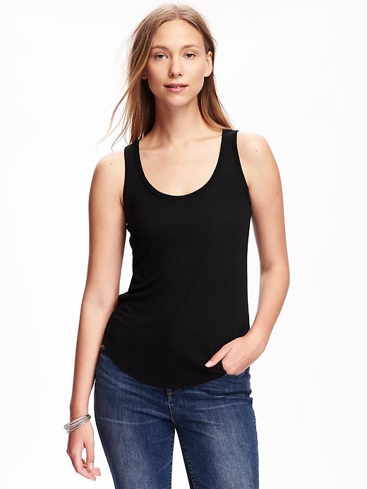 View large product image 1 of 1. Relaxed Curve Hem Linen Tank for Women