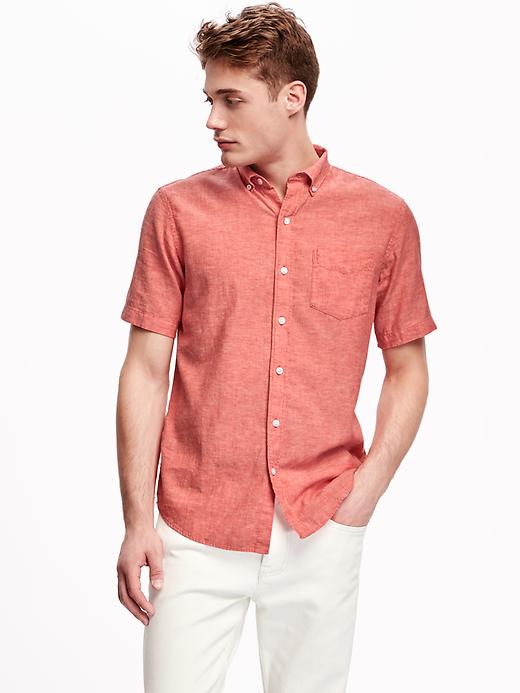 Image number 1 showing, Regular-Fit Linen-Blend Shirt for Men
