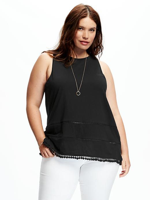 View large product image 1 of 1. Relaxed Pom-Pom Hem Plus-Size Tank