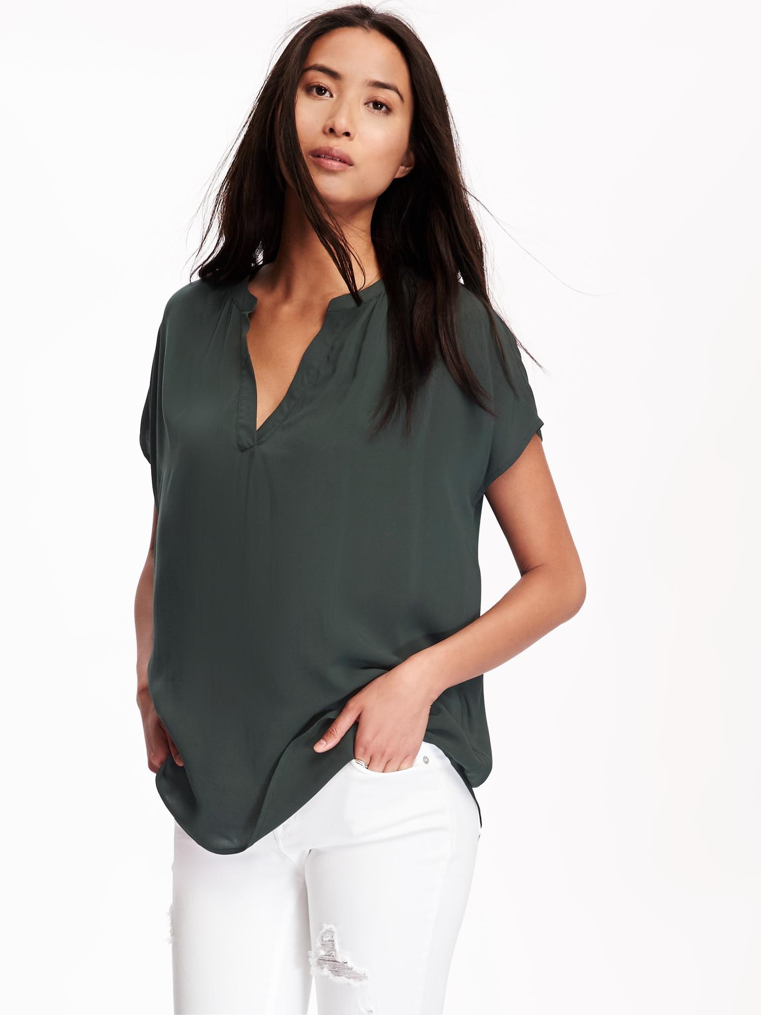 Mandarin-Collar V-Neck Top for Women | Old Navy