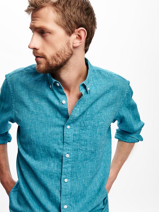 Image number 4 showing, Regular-Fit Linen-Blend Shirt for Men