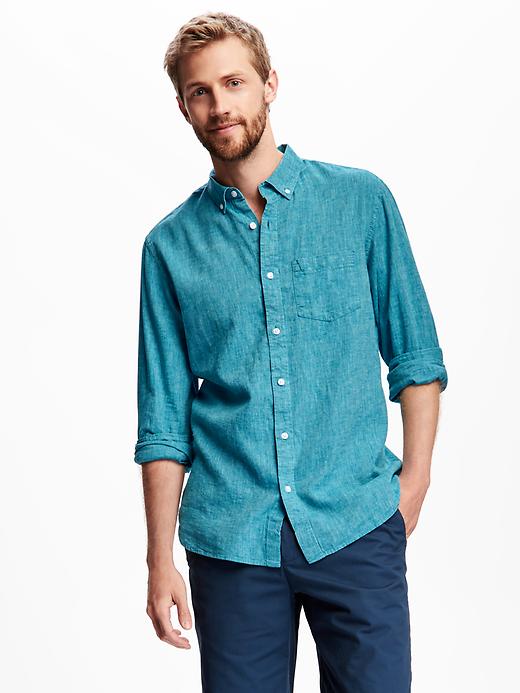 Image number 1 showing, Regular-Fit Linen-Blend Shirt for Men
