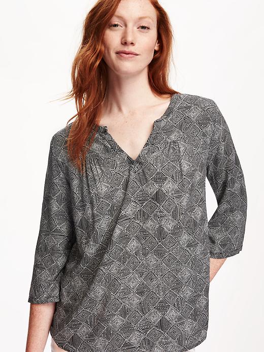 Image number 4 showing, Printed Shirred Blouse for Women