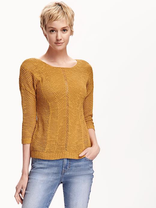 View large product image 1 of 1. Hi-Lo Open-Knit Pointelle Sweater for Women