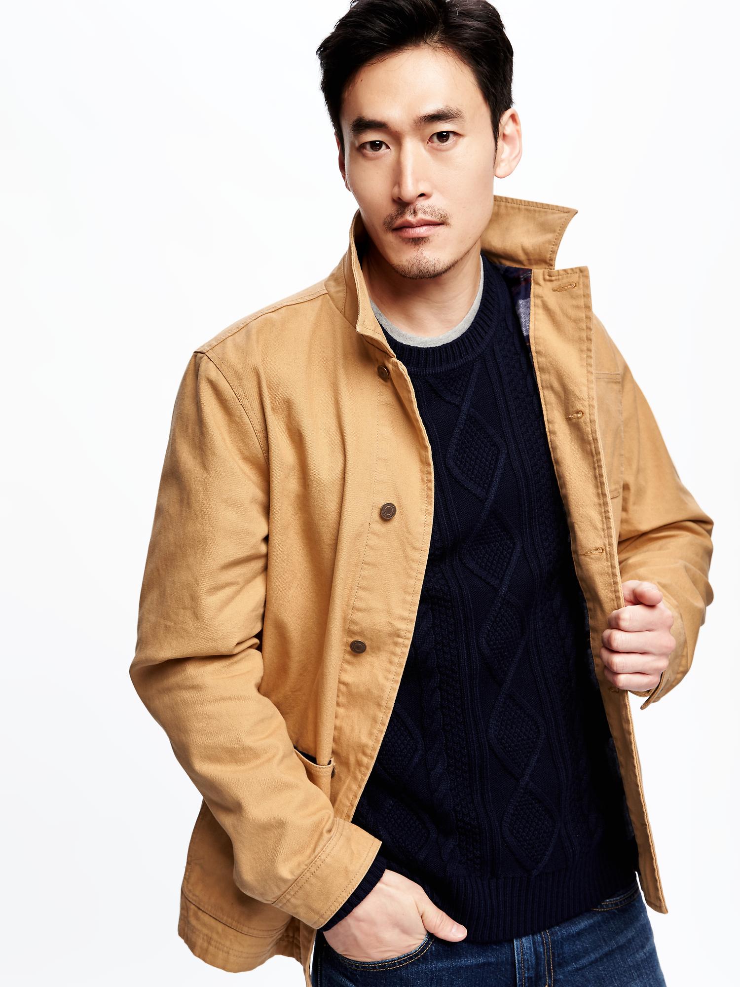 Flannel-Lined Canvas Coat for Men | Old Navy