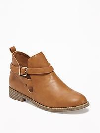 Buckle Booties Girls Tan Booties Faux-Leather Buckle Booties For