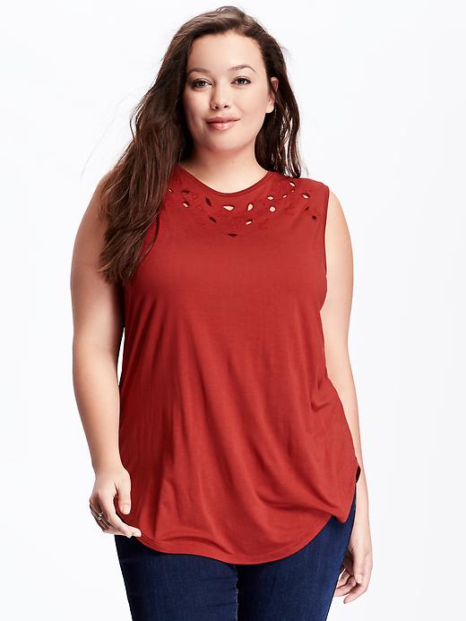 View large product image 1 of 1. Drapey Plus-Size Cut-Work Tank