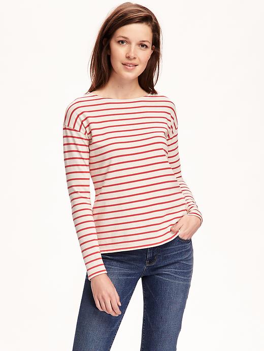 View large product image 1 of 1. Relaxed Heavy-Knit Boat-Neck Tee for Women