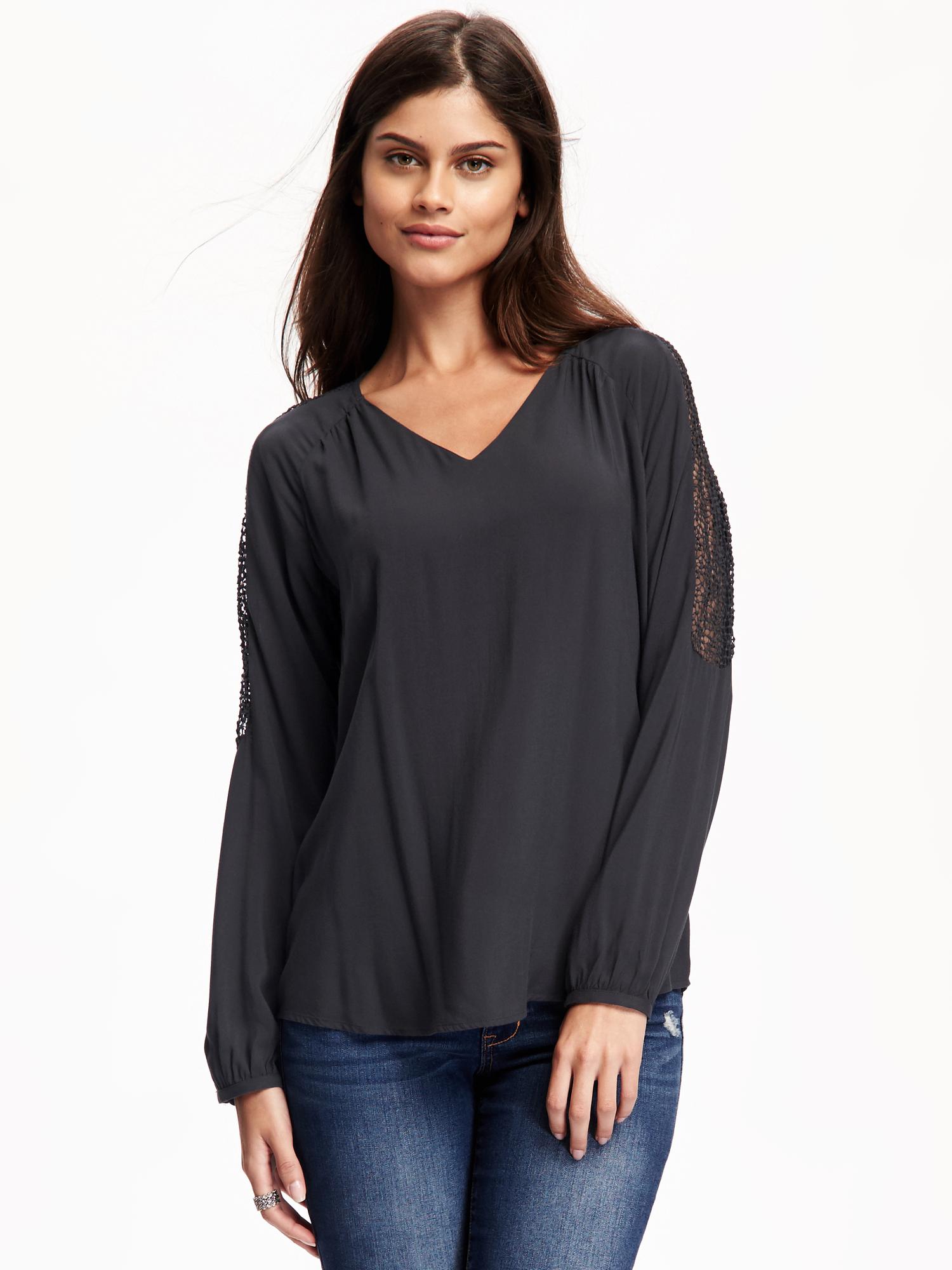 Lace-Trim V-Neck Blouse For Women | Old Navy