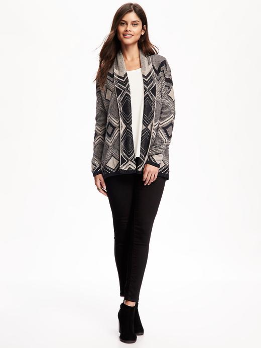 Image number 3 showing, Patterned Shawl-Collar Open-Front Cardi for Women