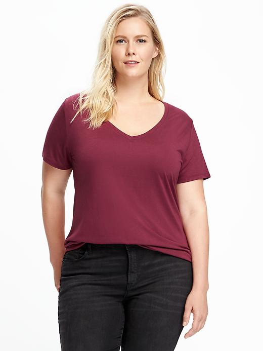 View large product image 1 of 1. Relaxed Plus-Size Drapey V-Neck Tee