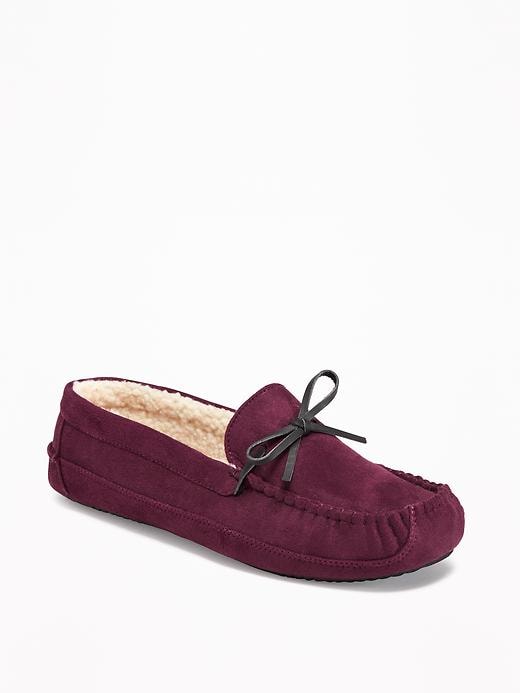 View large product image 1 of 3. Sueded Sherpa-Lined Moccasin Slippers for Men