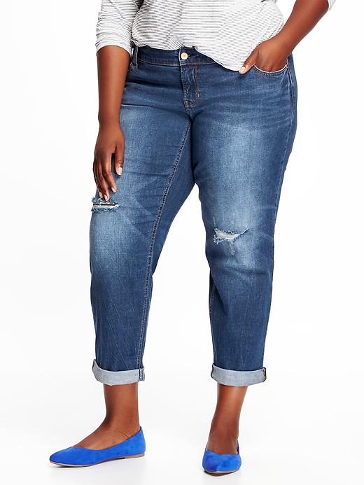 View large product image 1 of 1. Boyfriend Plus-Size Destroyed Skinny Jeans
