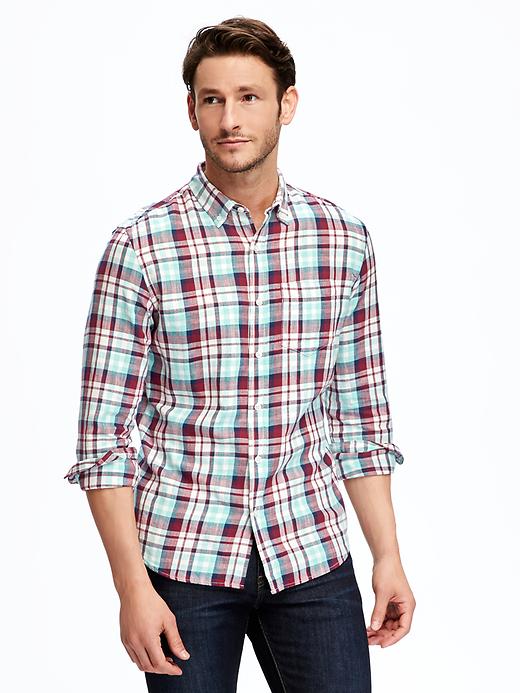 View large product image 1 of 1. Slim-Fit Brushed-Twill Plaid Shirt for Men