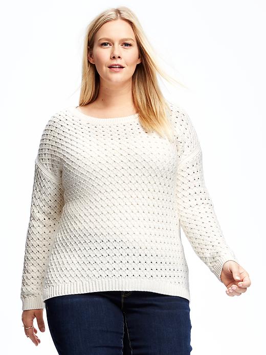 Image number 1 showing, Hi-Lo Plus-Size Honeycomb-Knit Pullover