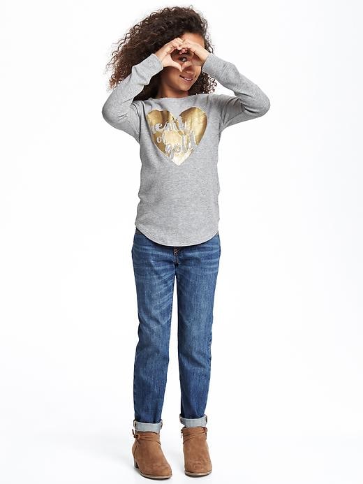 View large product image 2 of 2. Long & Lean Thermal Crew-Neck Tee for Girls