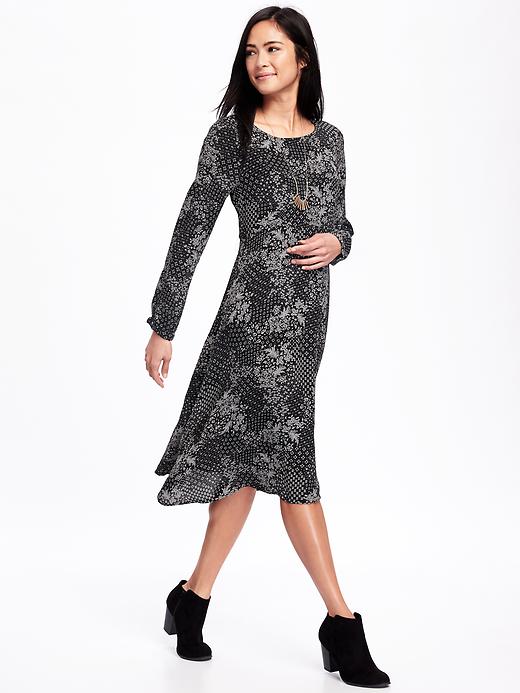 Image number 1 showing, Patterned Midi Swing Dress for Women