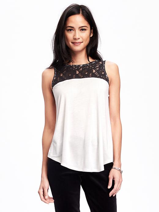 View large product image 1 of 1. Lace-Yoke Swing Tank for Women