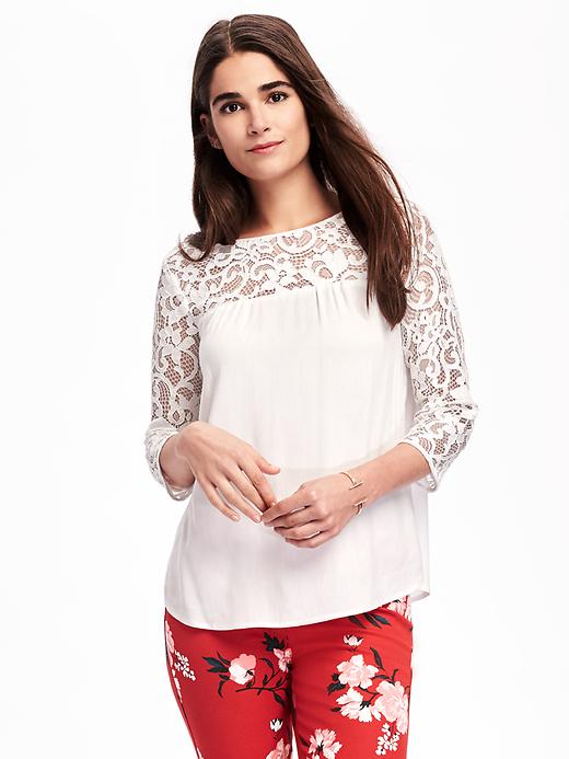 Image number 1 showing, Relaxed Lace-Trim Blouse for Women