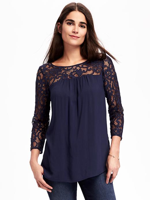 View large product image 1 of 1. Relaxed Lace-Trim Blouse for Women